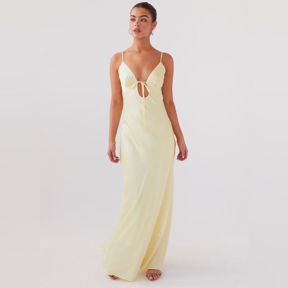 Peppermayo Flora Satin Maxi Dress Lemon